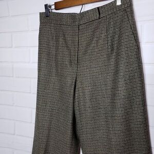 Talbots Petites Green Houndstooth Wool Trousers womens S 6p Pants Lined Wide Leg